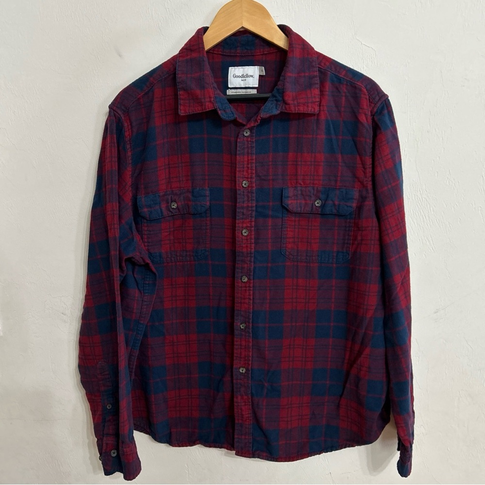 Goodfellow & Co Men's Red & Navy Plaid Button-Up Shirt XL
